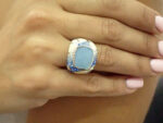 Γυναικείο Δαχτυλίδι με Γαλάζια Πέτρα Καμπουσόν Ασημένιο 925 Σμάλτο Γαλάζιες Πέτρες Ζιργκόν
