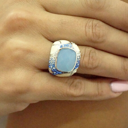 Γυναικείο Δαχτυλίδι με Γαλάζια Πέτρα Καμπουσόν Ασημένιο 925 Σμάλτο Γαλάζιες Πέτρες Ζιργκόν