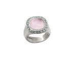 Ασημένιο 925 Δαχτυλίδι Με Ροζ Αχάτη Καμπουσόν Λευκές Ζιργκόν Πέτρες Γυναικείο