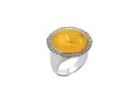 Ασημένιο 925 Δαχτυλίδι Με Κίτρινη Πέτρα Καμπουσόν Λευκές Ζιργκόν Πέτρες