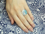 Γυναικείο Ασημένιο 925 Δαχτυλίδι με Σμάλτο και Πέτρες Λευκές Τιρκουάζ Ζιργκόν