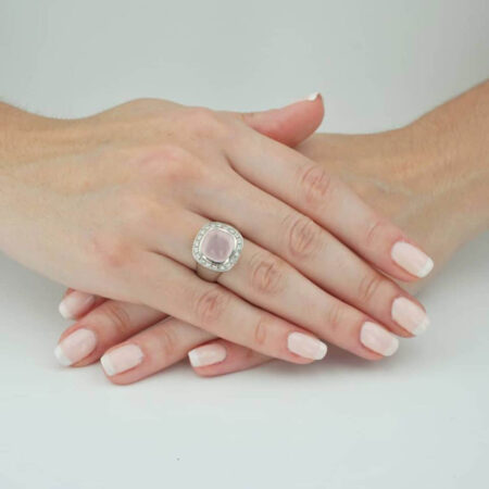 Ασημένιο Δαχτυλίδι 925 Γυναικείο Ασημί Ζιργκόν Πέτρες Ροζ Αχάτι