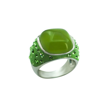 Γυναικείο Ασημένιο Δαχτυλίδι 925 Πράσινη Πέτρα Καμπουσόν Πράσινες Ζιργκόν Πέτρες Σμάλτο