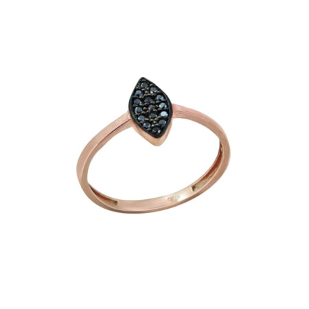 Ασημένιο Δαχτυλίδι 925 Ροζ Επίχρυσο Μαύρες Πέτρες Ζιργκόν Γυναικείο