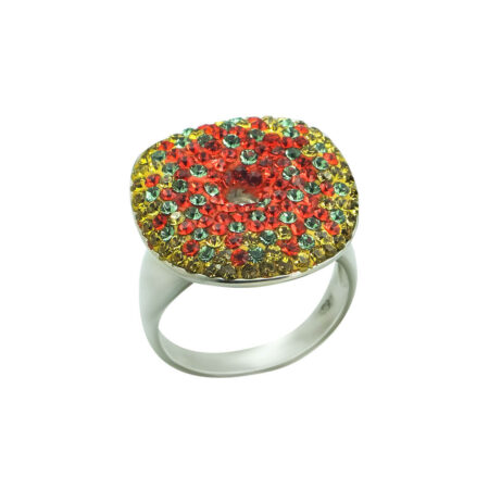 Ασημένιο Δαχτυλίδι Doughnut 925 Κόκκινες Κίτρινες Πράσινες Πέτρες Ζιργκόν