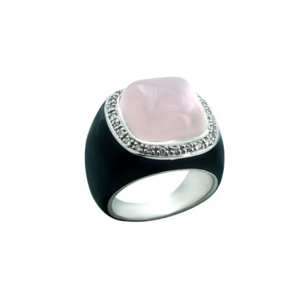 Ασημένιο Δαχτυλίδι Με Ροζ Πέτρα Καμπουσόν Λευκές Πέτρες Ζιργκόν Σμάλτο Ασήμι 925