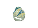 Ασημένιο Δαχτυλίδι Με Ζιργκόν Πέτρες Λευκές Τιρκουάζ Σμάλτο Σχήμα Λουλουδιού Ασήμι 925