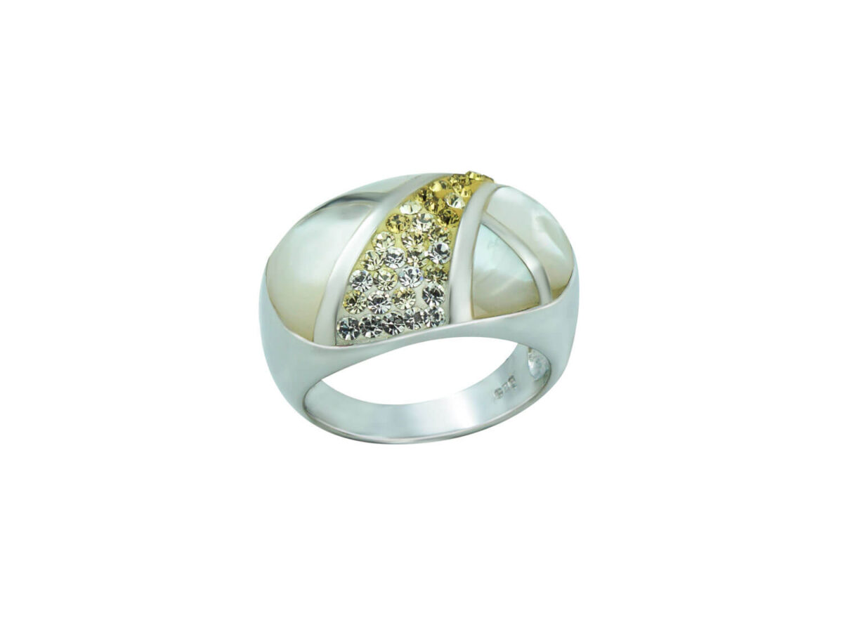 Ασημένιο Δαχτυλίδι 925 Με Σμάλτο Φίλντισι Και Ζιργκόν Λευκές Κίτρινες Πέτρες
