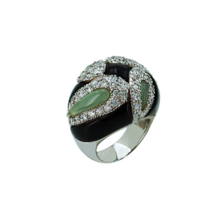 Ασημένιο Δαχτυλίδι 925 Με Πέτρες Μαύρες Πράσινες Ζιργκόν
