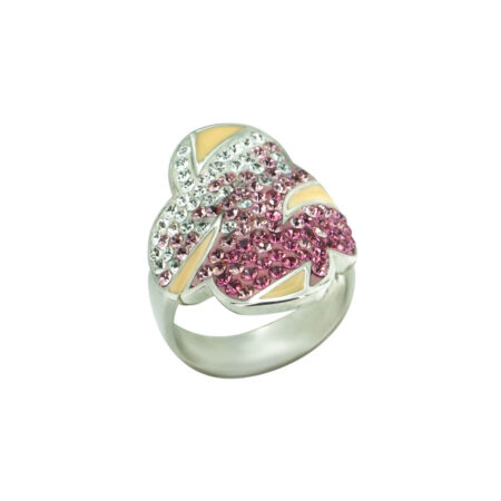 Ασημένιο Δαχτυλίδι Λουλούδι 925 Λευκές Ροζ Πέτρες Ζιργκόν Και Σμάλτο