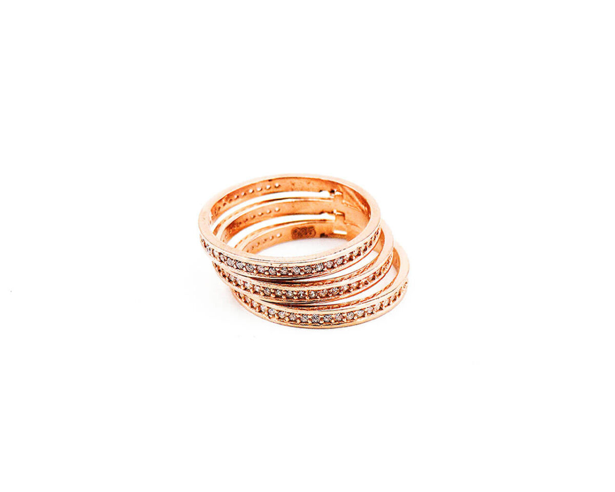 Τριπλό Ροζ Χρυσό Δαχτυλίδι Ζιργκόν Ασημένιο 925 Γυναικείο