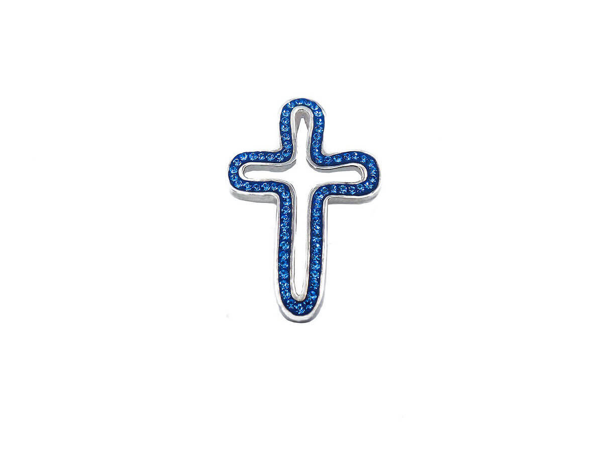 Ασημένιος Σταυρός 925 με Μπλε Πέτρες Ζιργκόν Αλυσίδα Λαιμού Γυναικείος