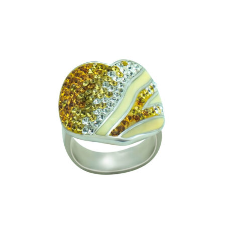 Ασημένιο Δαχτυλίδι Καρδιά 925 Σμάλτο Λευκές Κίτρινες Πορτοκαλί Πέτρες Ζιργκόν