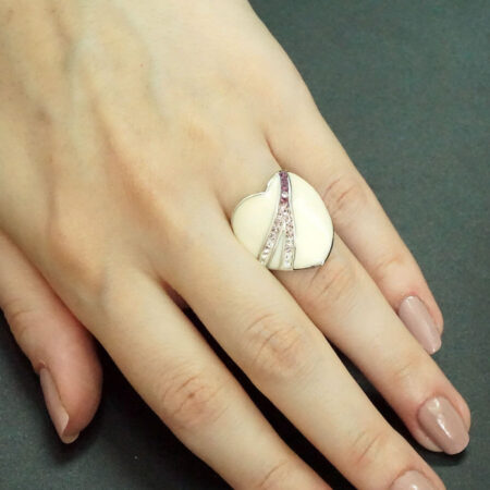 Δαχτυλίδι Καρδιά με Σμάλτο Λευκό Πέτρες Ζιργκόν
