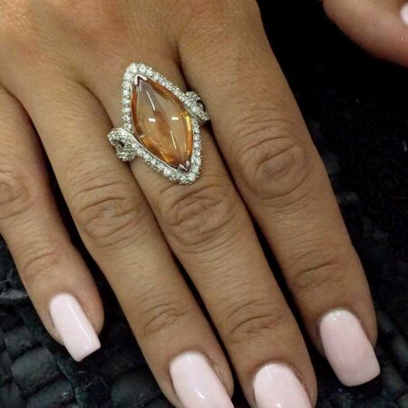 Δαχτυλίδι με Πορτοκαλί Ζιργκόν Πέτρα Λευκές Πέτρες Γυναικείο
