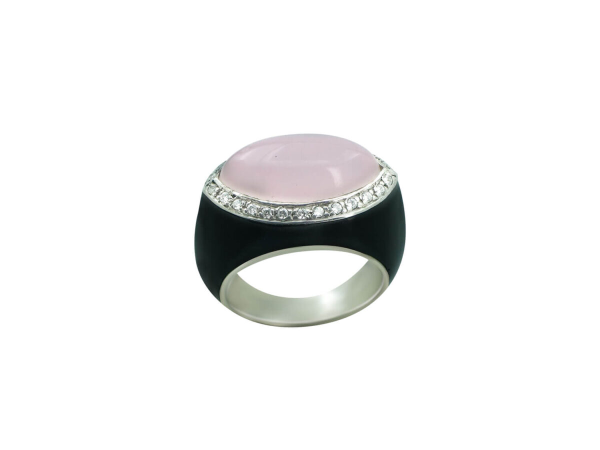 Δαχτυλίδι Ασήμι 925 Ροζ Πέτρα Καμπουσόν Λευκές Ζιργκόν Πέτρες Και Σμάλτο