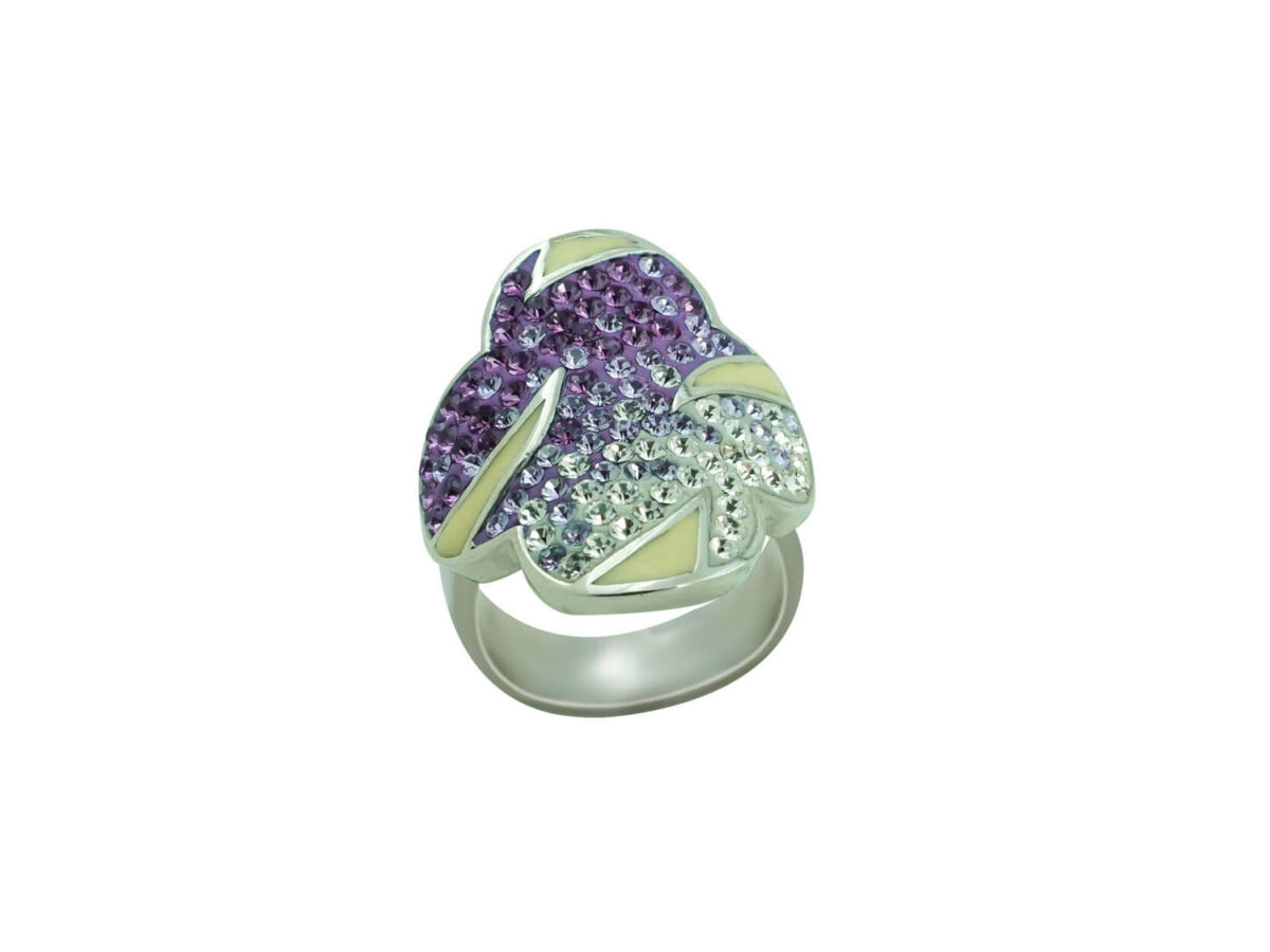 Δαχτυλίδι Λουλούδι Ασήμι 925 Σμάλτο Λευκές Μωβ Πέτρες Ζιργκόν
