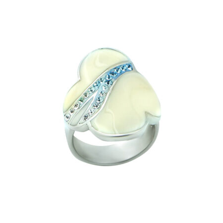 Δαχτυλίδι Λουλούδι Με Σμάλτο Λευκό Γαλάζιες Λευκές Ζιργκόν Πέτρες Ασήμι 925