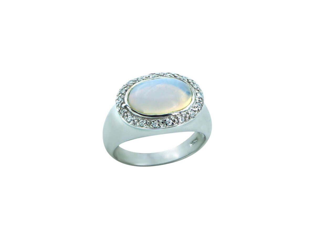 Δαχτυλίδι Με Οπάλ Πέτρα Ζιργκόν Λευκές Πέτρες Ασήμι 925