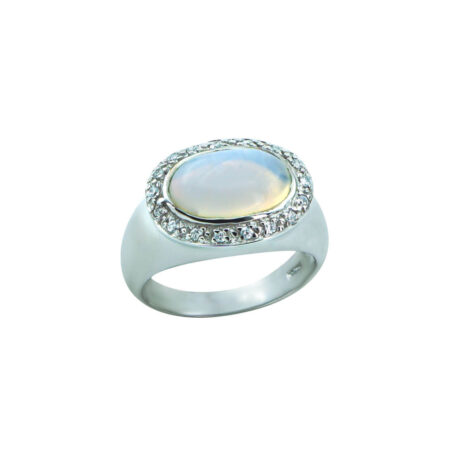 Δαχτυλίδι Με Οπάλ Πέτρα Ζιργκόν Λευκές Πέτρες Ασήμι 925