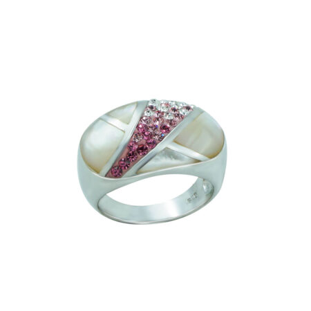 Δαχτυλίδι Με Σμάλτο Φίλντισι Και Ζιργκόν Πέτρες Ροζ Λευκές Ασήμι 925
