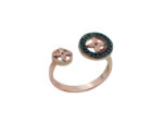 Δαχτυλίδι Πυξίδα Μαύρες Πέτρες Ζιργκόν Ροζ Επιχρυσωμένο Ασήμι 925
