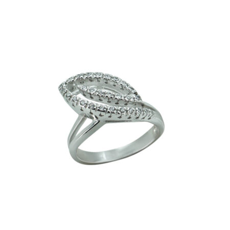 Γυναικείο Δαχτυλίδι Ασημένιο 925 Σχήμα Φύλλο Λευκές Πέτρες Ζιργκόν