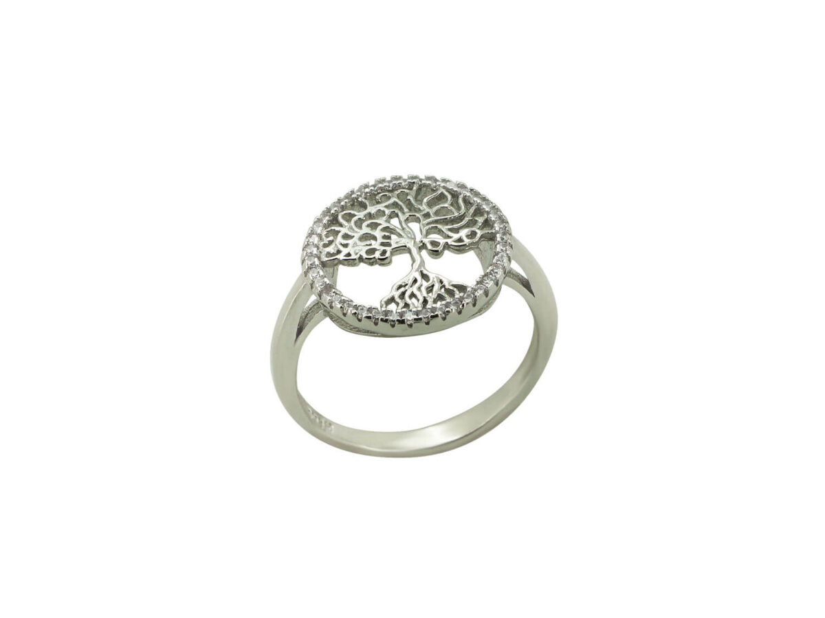 Ασημένιο 925 Δαχτυλίδι Δέντρο Της Ζωής Πέτρες Ζιργκόν