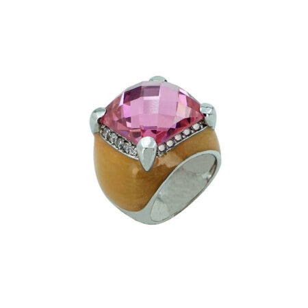 Γυναικείο Δαχτυλίδι Με Ροζ Πέτρα Λευκές Ζιργκόν Ασήμι 925