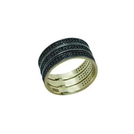 Επίχρυσο Δαχτυλίδι Από Ασήμι 925 Με Μαύρες Ζιργκόν Πέτρες