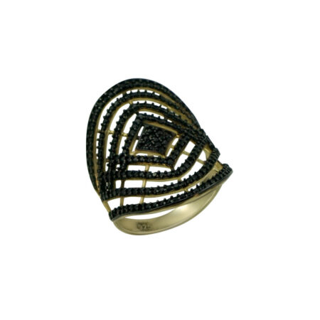 Επίχρυσο Δαχτυλίδι Ιστός Αράχνης Ασήμι 925 Μαύρες Πέτρες Ζιργκόν