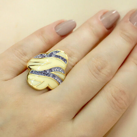 Επίχρυσο Δαχτυλίδι Λουλούδι Ασήμι 925 Μπλε Πέτρες Ζιργκόν Σμάλτο