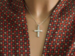 Γυναικείος Λευκόχρυσος Σταυρός Βάπτισης με Αλυσίδα 14 Καράτια Ζιργκόν Πέτρες
