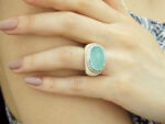 Ασημένιο Δαχτυλίδι 925 με Πέτρα Καμπουσόν Γυναικείο Τιρκουάζ Λευκές Πέτρες Ζιργκόν Καλοκαιρινό