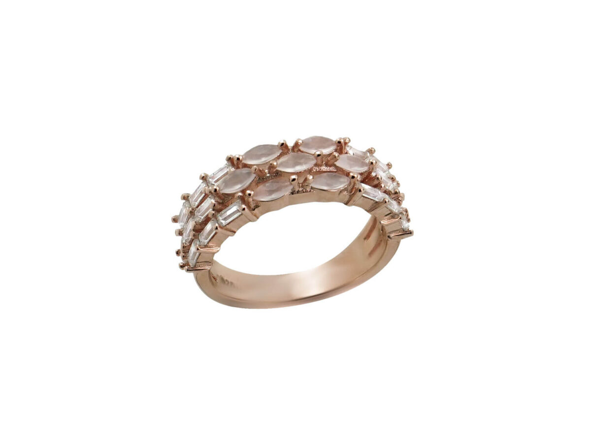 Γυναικείο Δαχτυλίδι Με Ζιργκόν Πέτρες Ροζ Λευκές Ροζ Επιχρυσωμένο Ασήμι 925