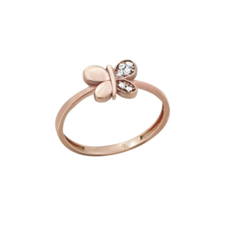 Γυναικείο Δαχτυλίδι Πεταλούδα Λευκές Πέτρες Ζιργκόν Ροζ Επιχρυσωμένο Ασήμι 925