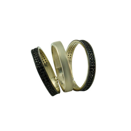 Γυναικείο Επίχρυσο Τριπλό Δαχτυλίδι Με Μαύρες Ζιργκόν Πέτρες Ασήμι 925