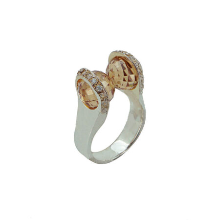 Γυναικείο 925 Ασημένιο Δαχτυλίδι Με Ζιργκόν Λευκές Καφέ Πέτρες