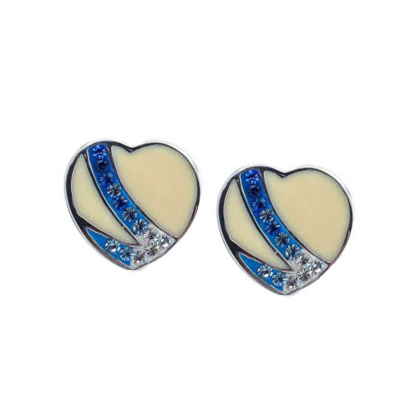 Ασημένια Σκουλαρίκια 925 Καρδιά Σμάλτο Ζιργκόν Καρφωτά Γυναικεία Λευκές Πέτρες Μπλε Ασημί
