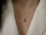Λευκόχρυσο Γυναικείο Μενταγιόν Αλυσίδα 14Κ Πράσινη Πέτρα Ζιργκόν
