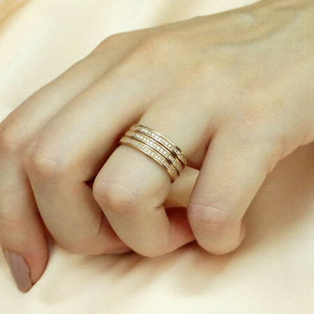 Τριπλό Δαχτυλίδι Ροζ Επιχρυσωμένο Ασήμι 925 Λευκές Ζιργκόν Πέτρες
