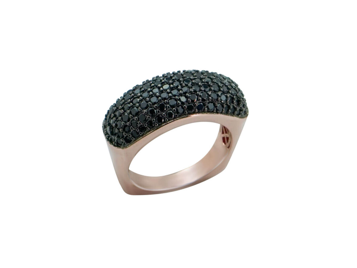 Ροζ Επίχρυσο Δαχτυλίδι Με Μαύρες Πέτρες Ζιργκόν Ασήμι 925 Γυναικείο