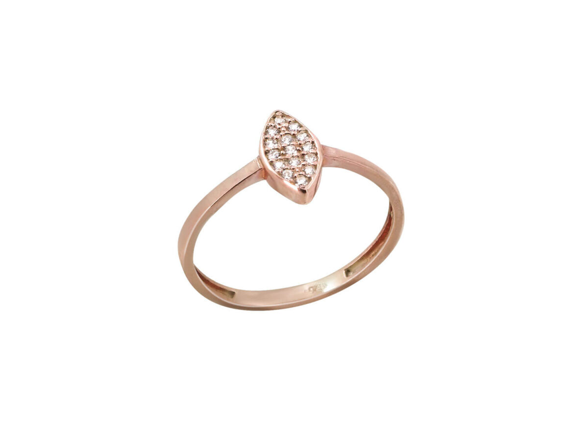 Ροζ Επίχρυσο Γυναικείο Δαχτυλίδι Ροζέτα Λευκές Ζιργκόν Πέτρες Ασήμι 925