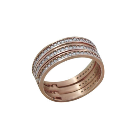 Τριπλό Δαχτυλίδι Λευκές Πέτρες Ζιργκόν Ροζ Επιχρυσωμένο Ασήμι 925