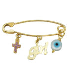 Χρυσή Παιδική Παραμάνα 9Κ Σταυρός Ματάκι Girl Zirgon