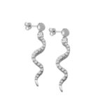 Κρεμαστά Σκουλαρίκια σε Σχήμα Φιδιού Ζιργκόν Λευκές Πέτρες 925 Ασημένια Γυναικεία