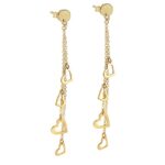 Κίτρινα Χρυσά Κρεμαστά Σκουλαρίκια με Καρδιές 14Κ Γυναικεία