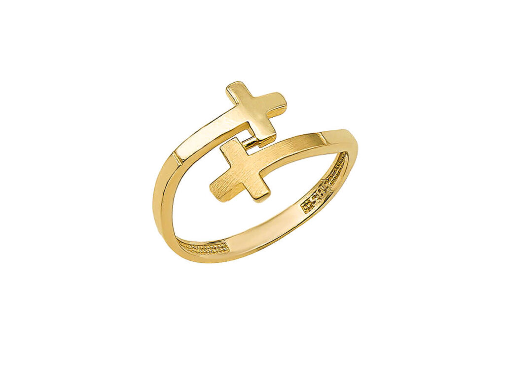 Χρυσό Δαχτυλίδι Διπλό Σταυρό 14Κ Γυναικείο