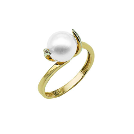 Χρυσό Δαχτυλίδι Με Μαργαριτάρι 14Κ Ζιργκόν Πέτρες Γυναικείο Δώρο Επέτειος