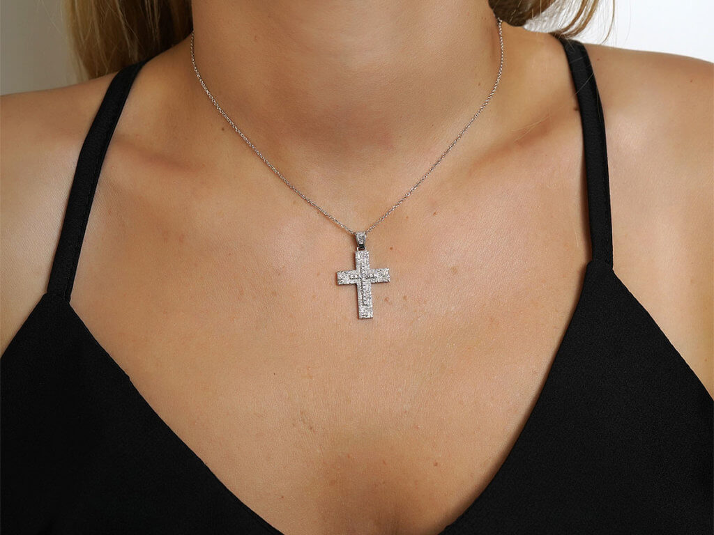 Λευκόχρυσος Σταυρός 14Κ Ζιργκόν Πέτρες
